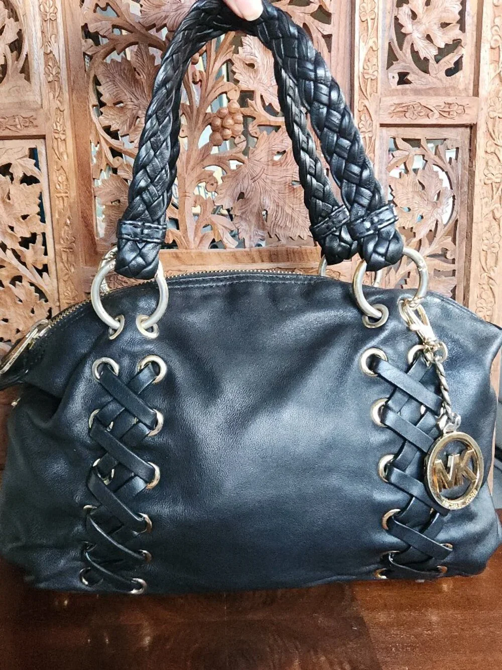 Michael Michael Kors Kenton Large Satchel - Corset / Braided - in Black